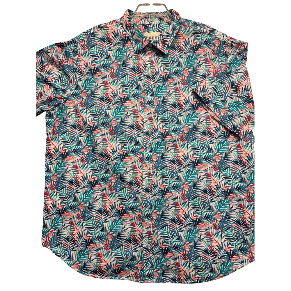True Nation Mens 2XLT Tropical Palm Leaf Button Down‎ Shirt Short Sleeve Cotton
